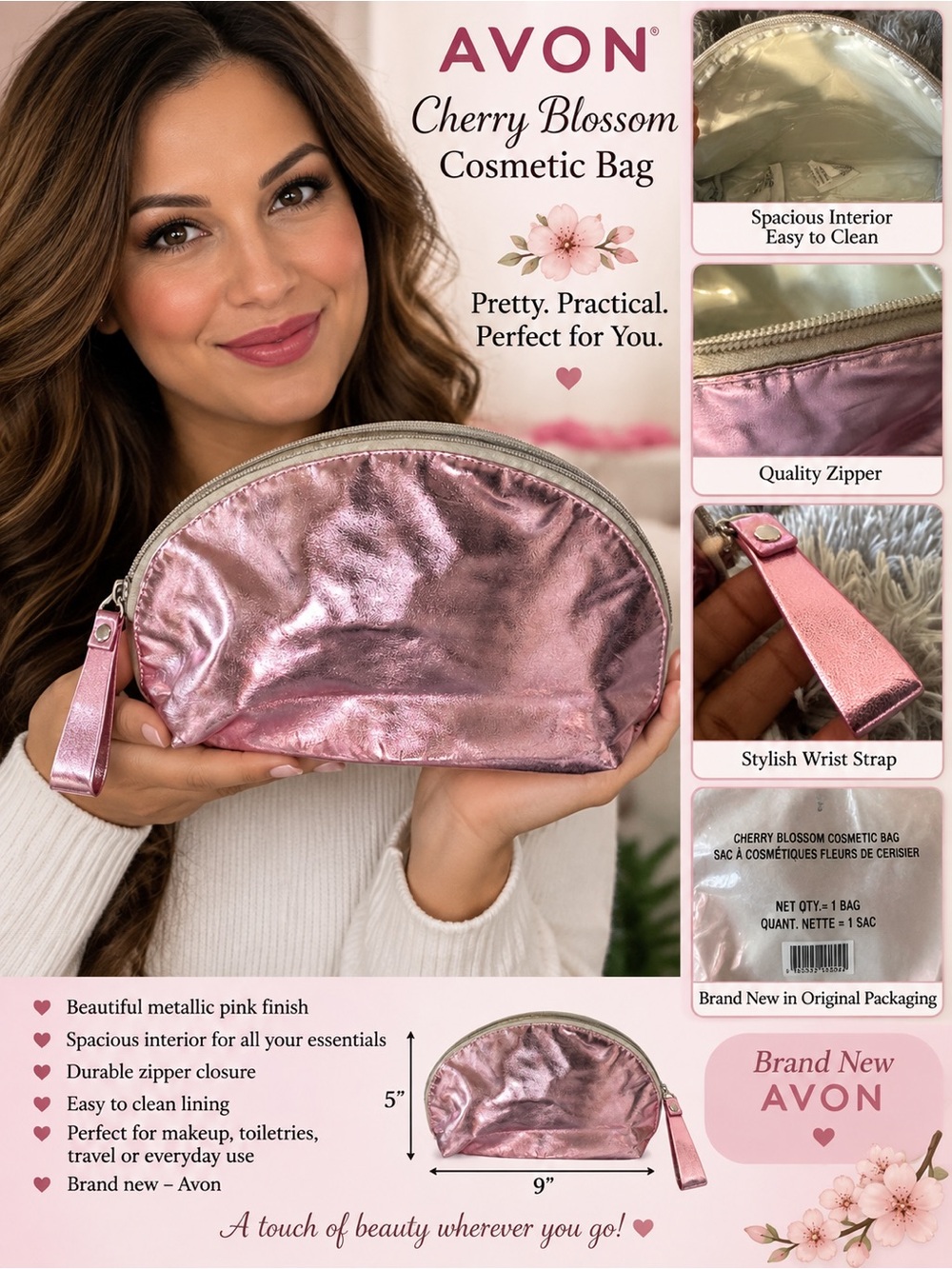 Avon Cherry Blossom cosmetic Metallic Pink Women's Bag